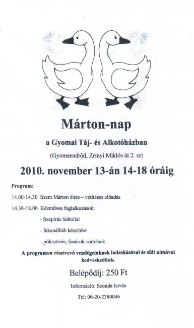 Szent Márton-napi program a Gyomai Táj-és Alkotóházban